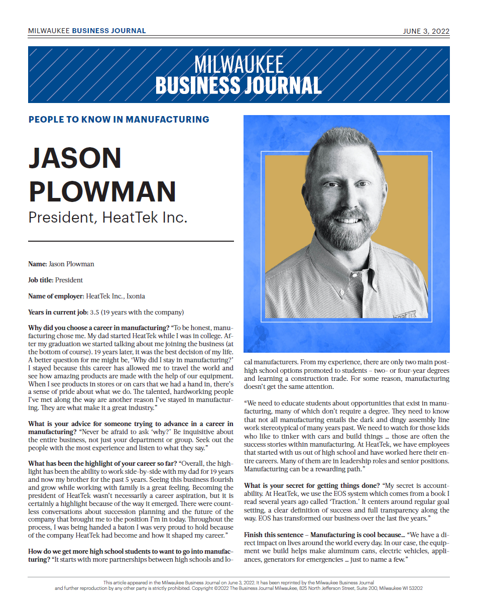 An Interview with HeatTek&rsquo;s President, Jason Plowman | HeatTek